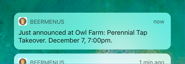 BeerMenus event notification